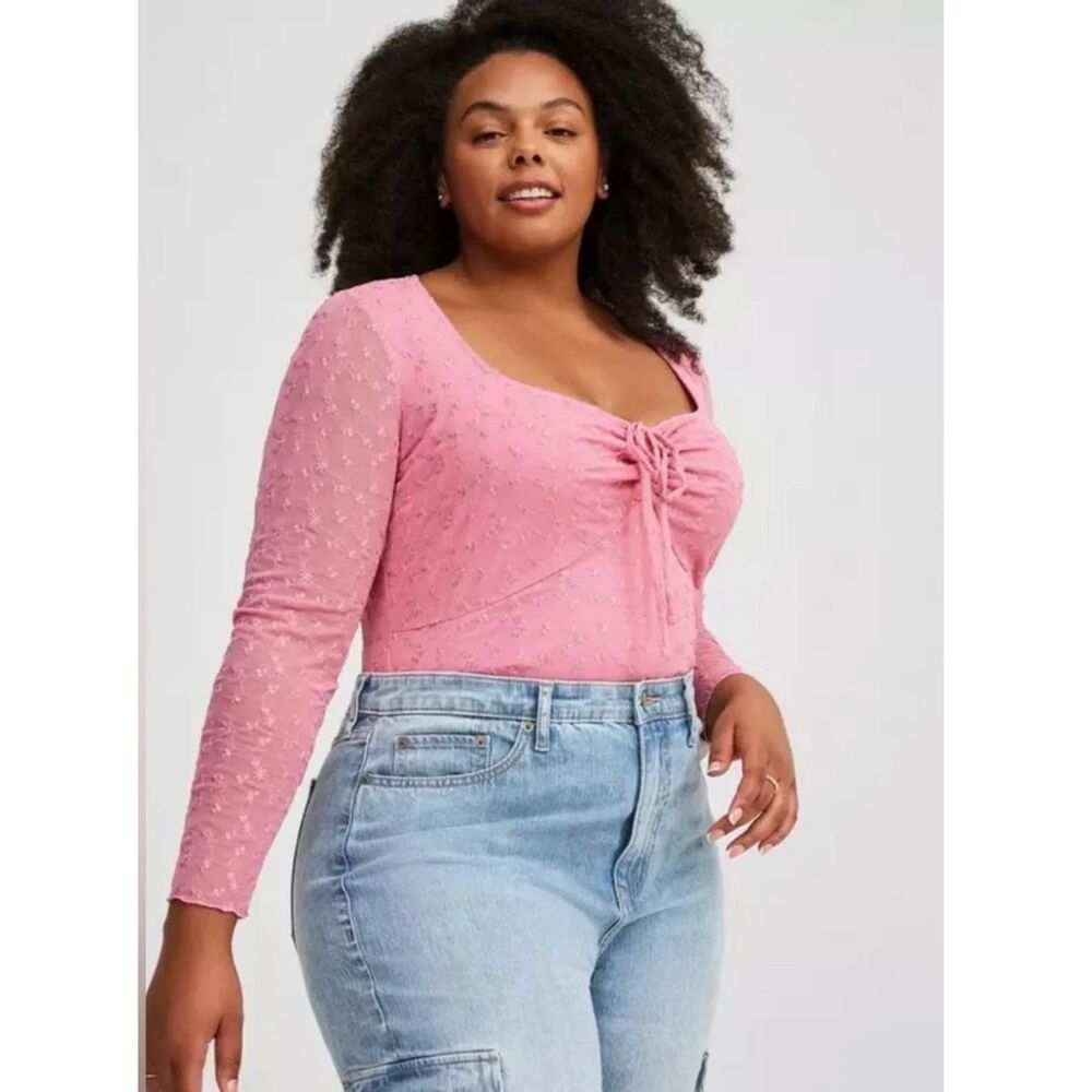 Torrid Pink Mesh Tie Front Top Blouse Plus Size 5 (28) 5X